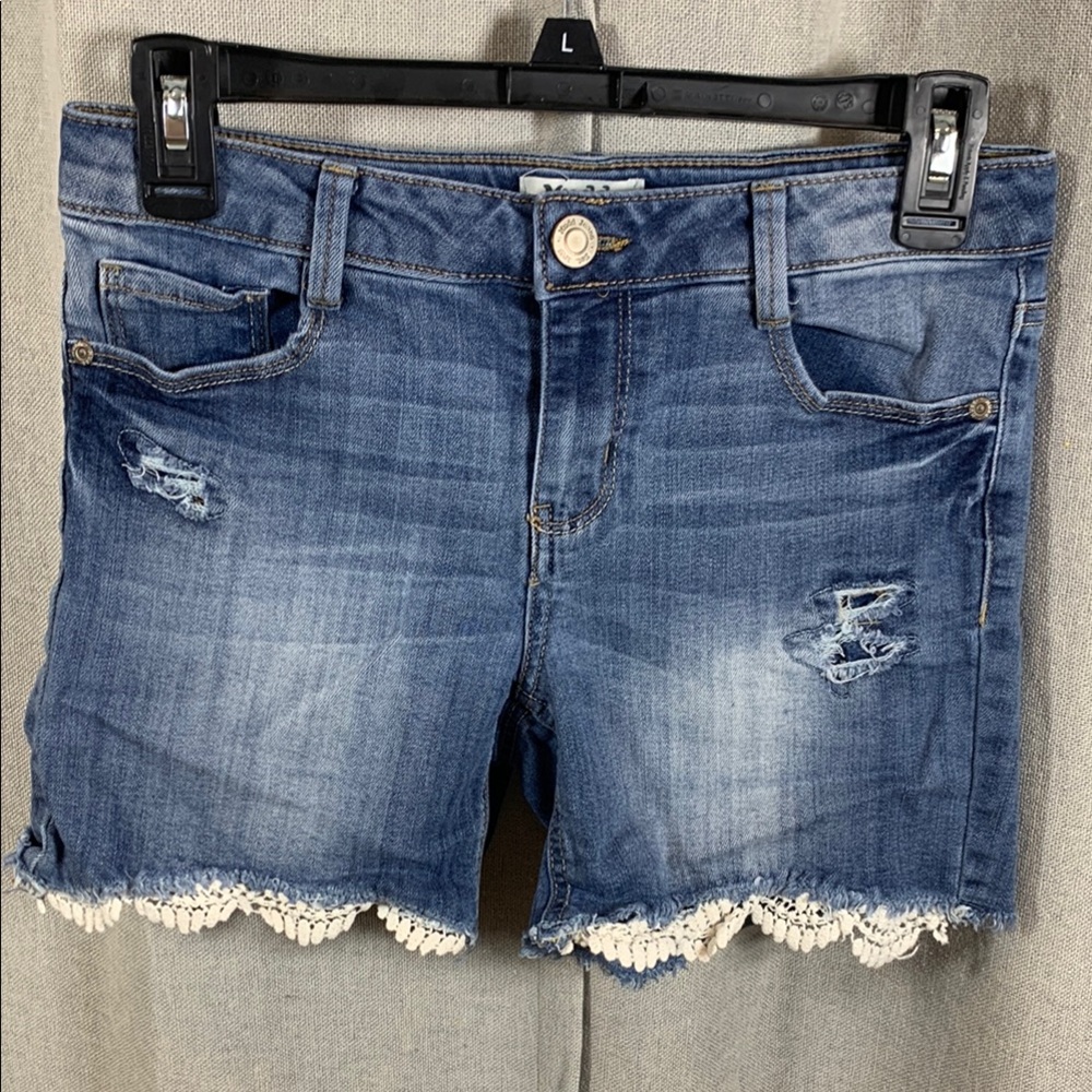 Mudd Blue Jean Shorts with White Lace Trim